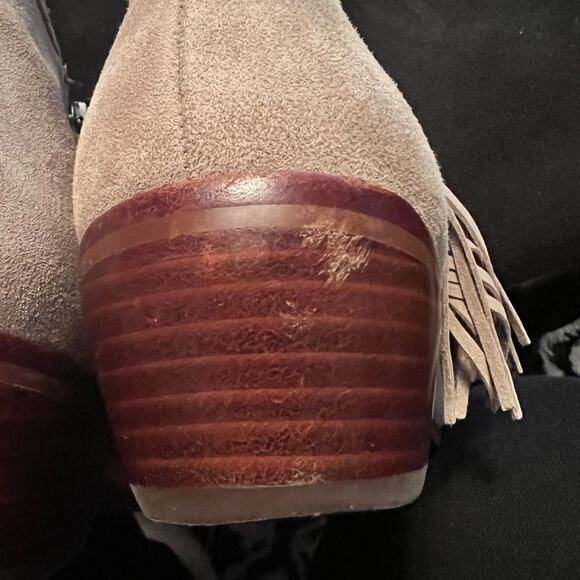 Sam Edelman boots Paige fringe bootie suede greige ankle stacked heel Sz 7.5 - Picture 13 of 13
